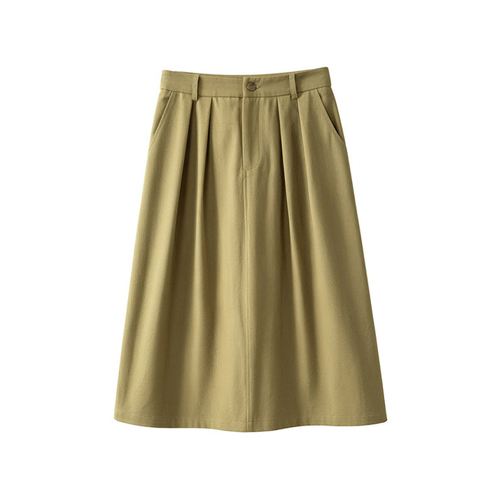 Damen Midirock mit hoher Taille, soften Falten und Eingrifftaschen Drune