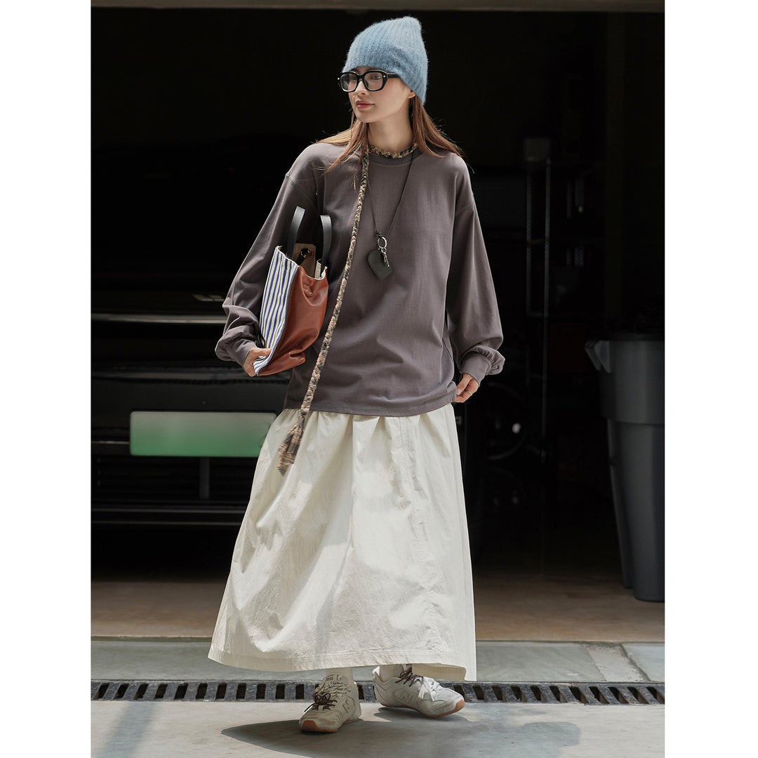 Damen Relaxed-Fit Langarmshirt aus Baumwolljersey mit gerundetem Saum Drune