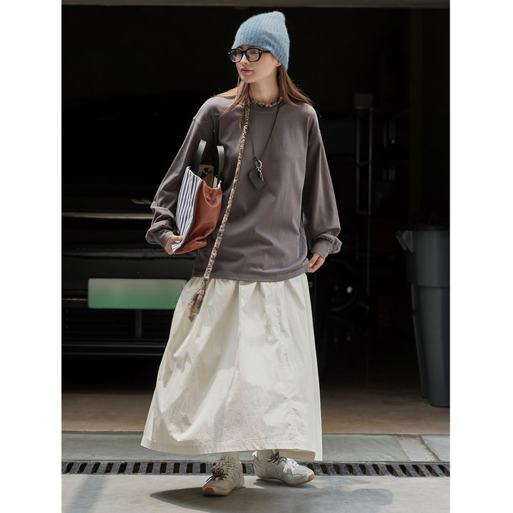 Damen Relaxed-Fit Langarmshirt aus Baumwolljersey mit gerundetem Saum Drune