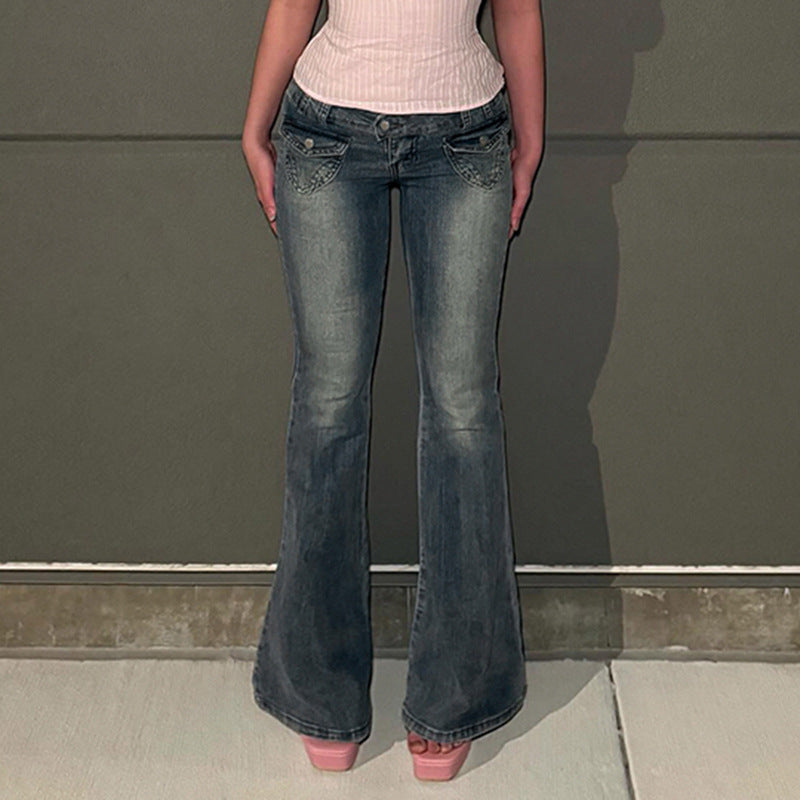 Damen Flared Jeans im klassischen Schnitt mit dekorativen Taschen Drune