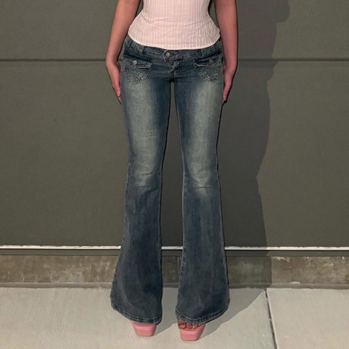 Damen Flared Jeans im klassischen Schnitt mit dekorativen Taschen Drune