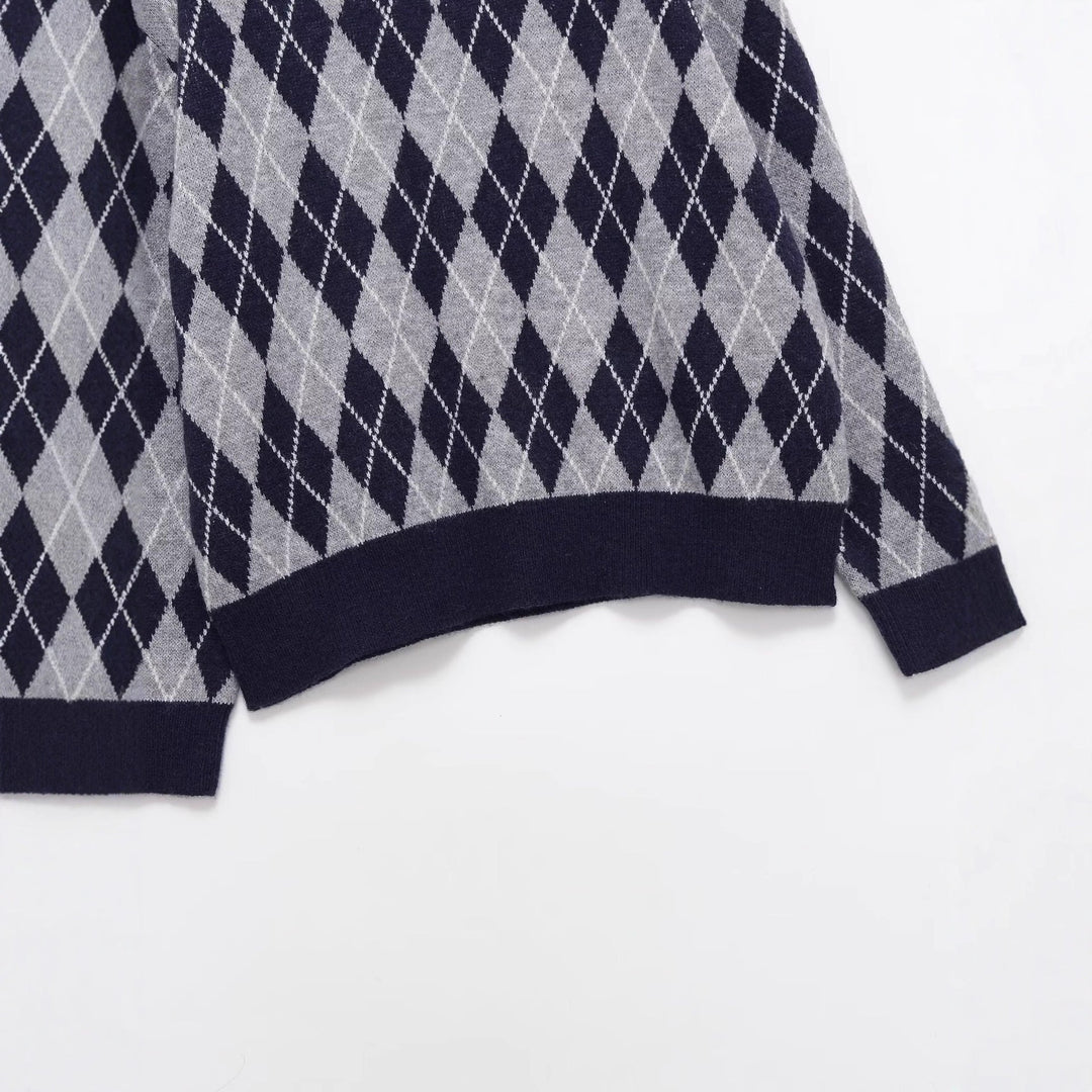 Damen Argyle V-Ausschnitt Strickpullover mit Rautenmuster Drune
