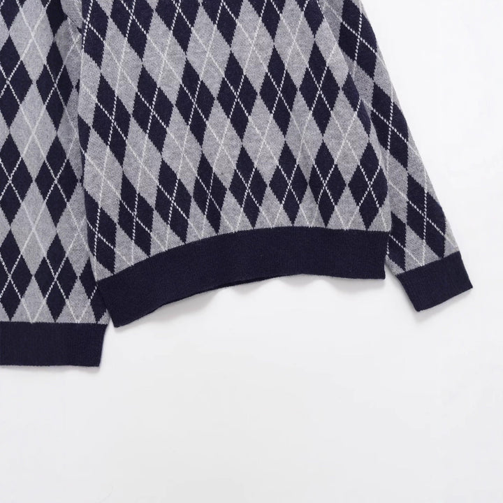 Damen Argyle V-Ausschnitt Strickpullover mit Rautenmuster Drune