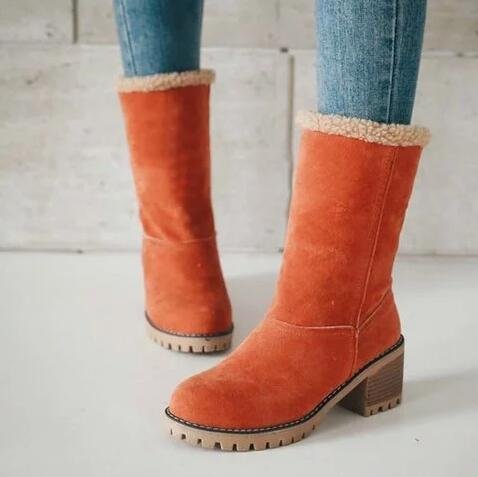 Damen elegante Winter-Stiefeletten mit wolligem Kragen Drune
