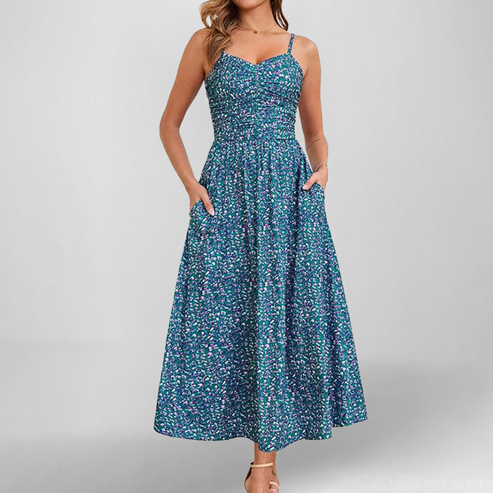 Damen Maxikleid mit schmalen Trägern und praktischen Seitentaschen Drune