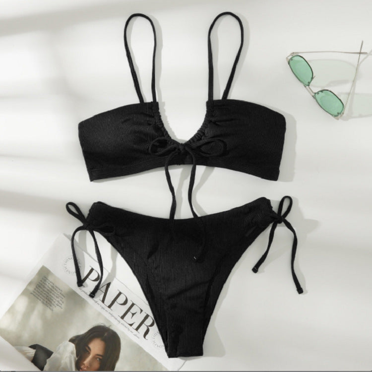 Damen Bandeau-Bikini mit doppelten Trägern und raffinierten Bindungen Drune