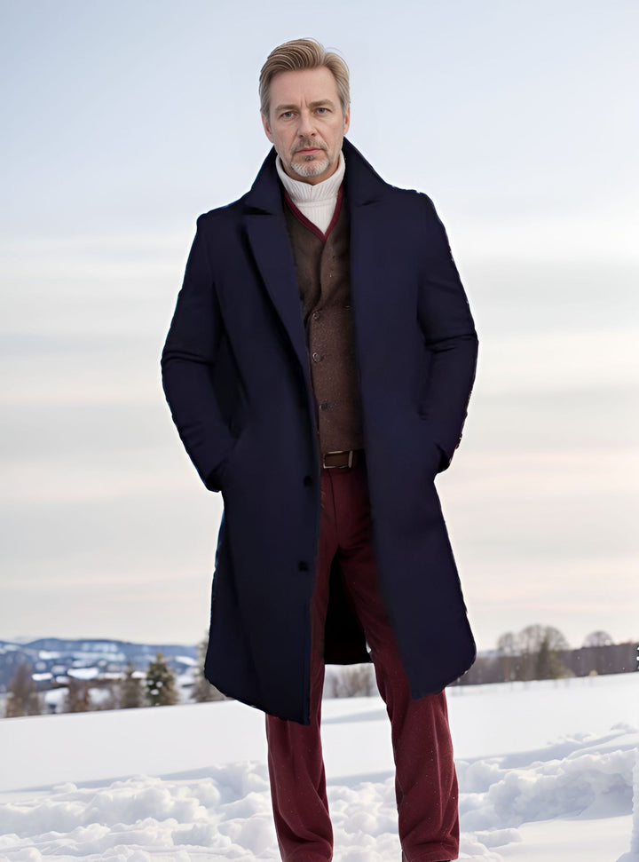 Herren eleganter Langmantel mit strukturiertem Obermaterial und praktischen Taschen Drune