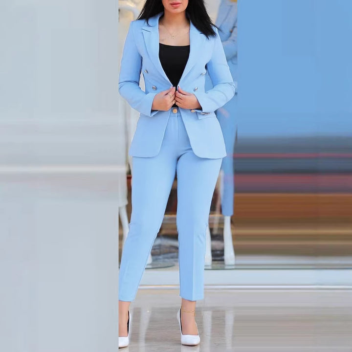 Damen Taillierter Zweiteiler-Blazer mit Slim-Fit Hose im Business-Stil Drune
