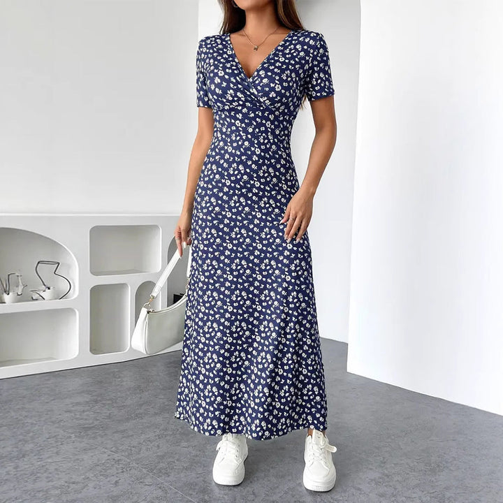 Damen Maxikleid mit floralem Wickeldesign und praktischen Seitentaschen Drune