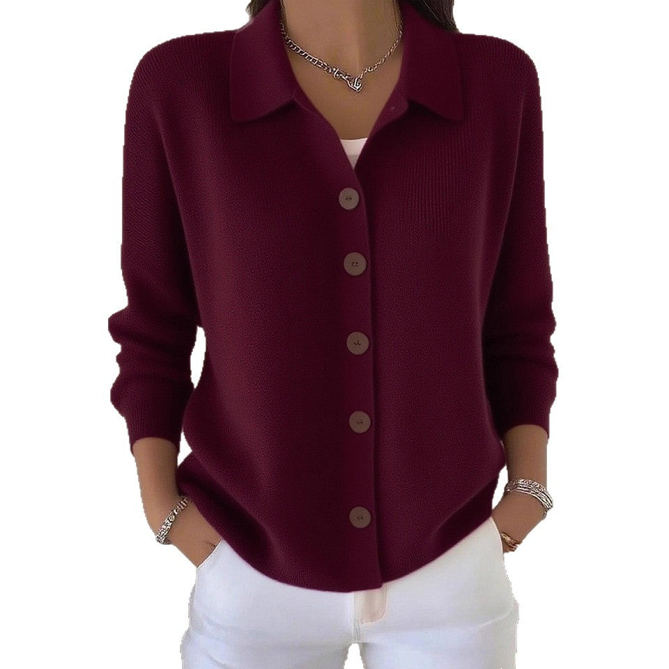 Damen nan Feinstrickjacke mit Hemdkragen und durchgehender Knopfleiste Drune