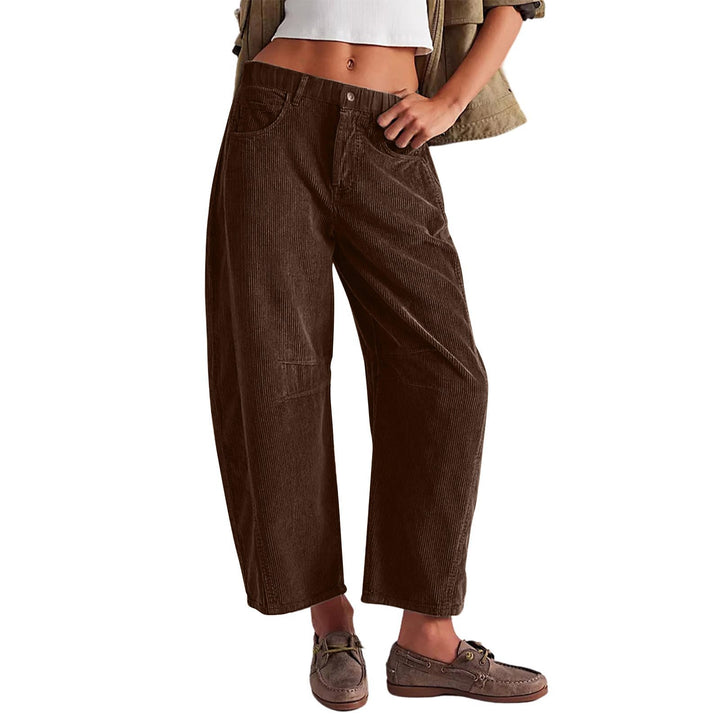 Damen Weite Cordhose mit hoher Taille, Cropped-Bein und Eingriffstaschen Drune