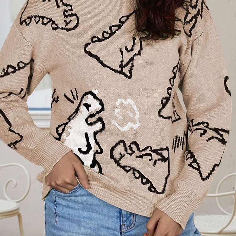 Damen Pullover mit Dinosaurier-Motiv und lässigem Schnitt Drune