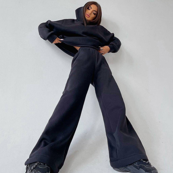 Damen zweiteiliges Lounge-Set mit sculpting High Waist Palazzohose und oversized Kapuzenhoodie Drune