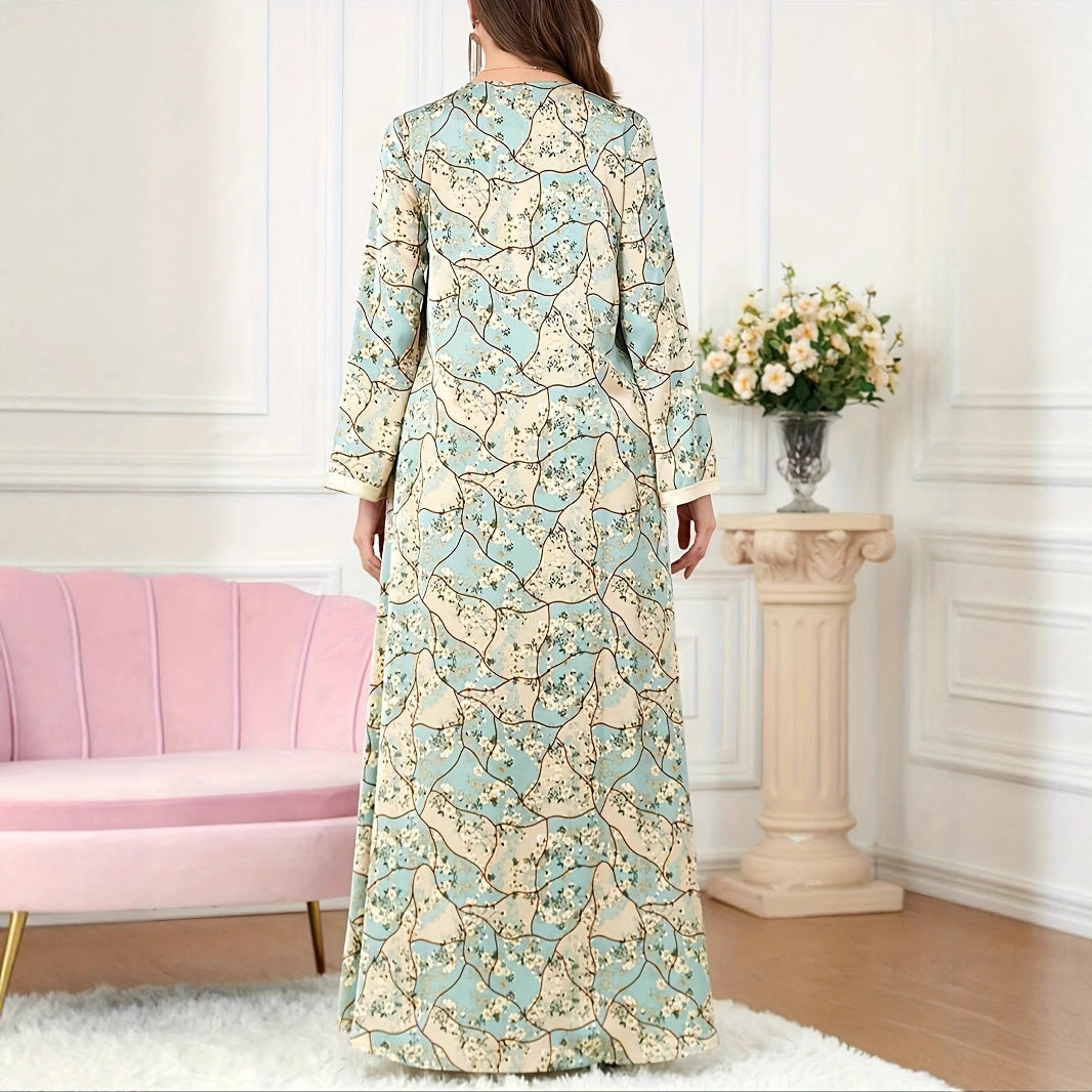 Damen Maxikleid mit kunstvollem Blumenmuster und Knopfdetails Drune