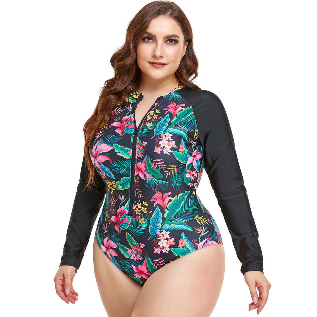Damen Sportlicher Langarm-Schwimmanzug mit floralem Design Drune