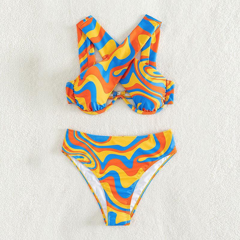 Damen Bikini-Set mit innovativem Racerback-Design und farbenfrohem Muster Drune