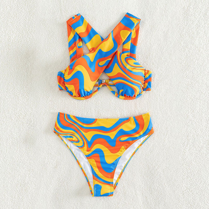 Damen Bikini-Set mit innovativem Racerback-Design und farbenfrohem Muster Drune