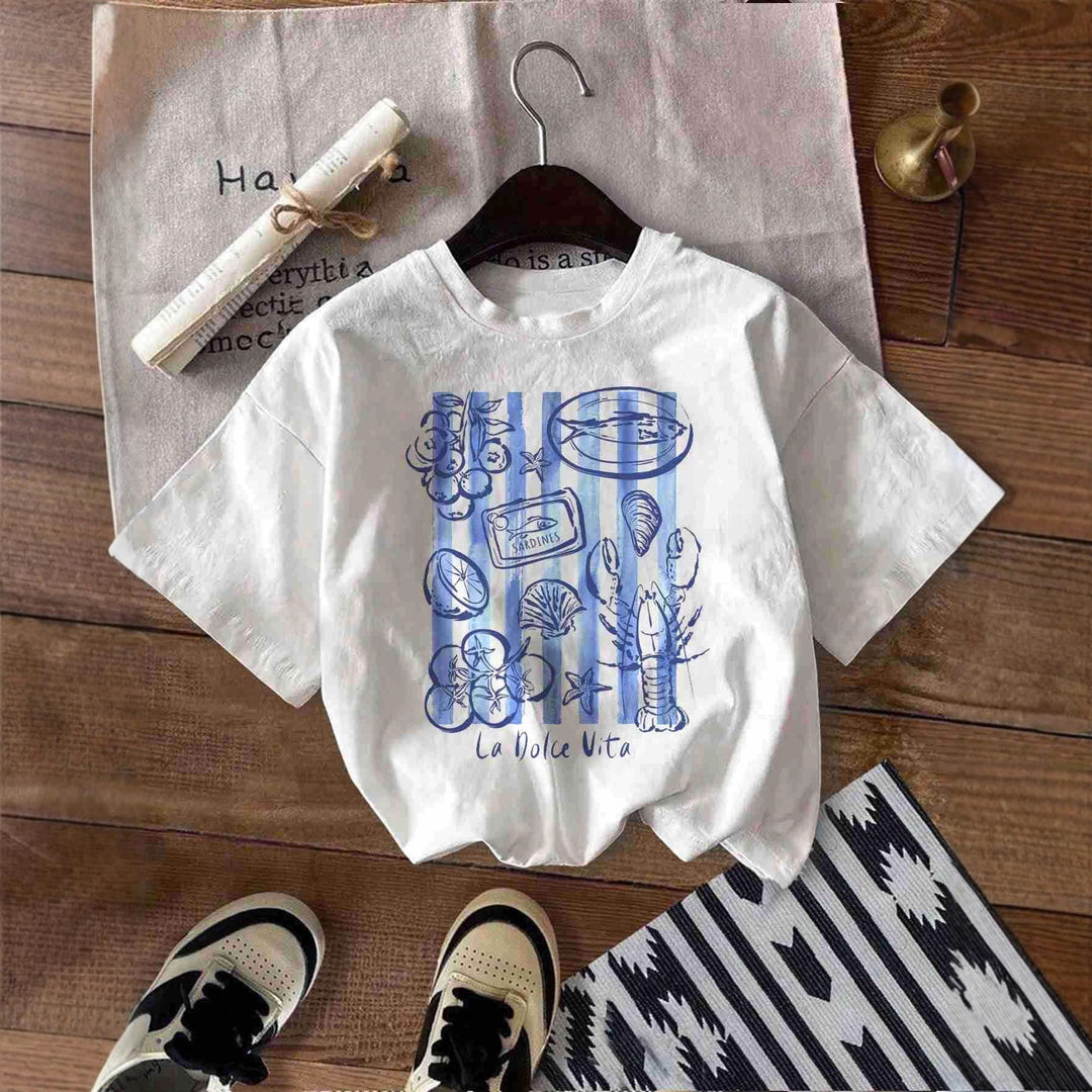 Damen T-Shirt mit kreativem Küstendesign und entspannter Passform Drune