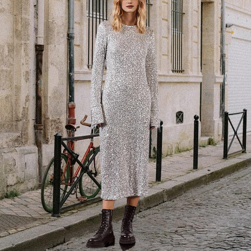 Damen Glitzerndes Langarmkleid Drune