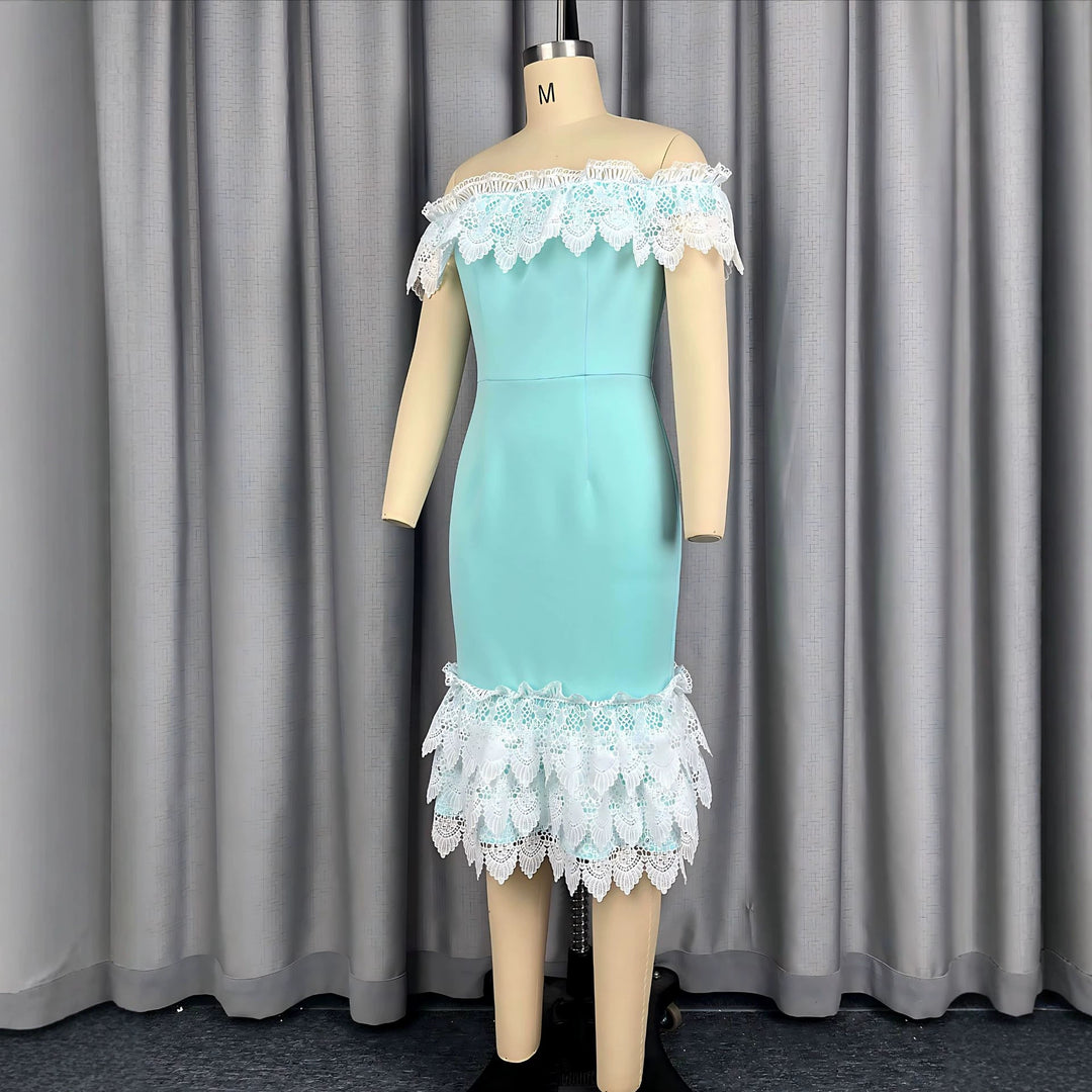 Damen Luxuriöses Cocktailkleid mit Spitzenakzenten Drune