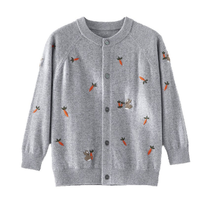 Damen Geknöpfte Feinstrick‑Cardigan mit Hasen‑ und Karottenstickerei Drune