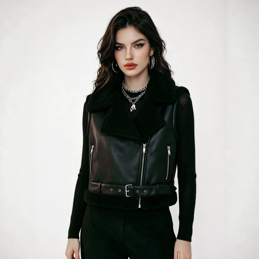 Damen Weste aus Kunstleder mit Fleece-Futter Drune