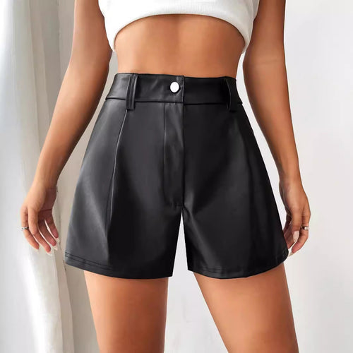 Damen Hochtaillierte Kunstleder-Shorts mit schickem Schnitt und dekorativen Falten Drune