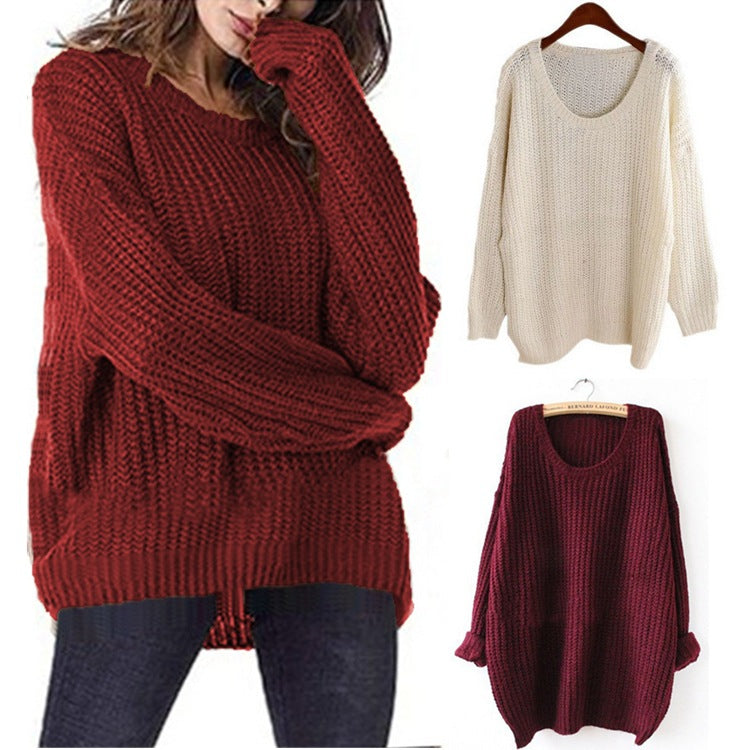 Damen Grobstrick Pullover mit weitem Schnitt und Rundhalsausschnitt Drune