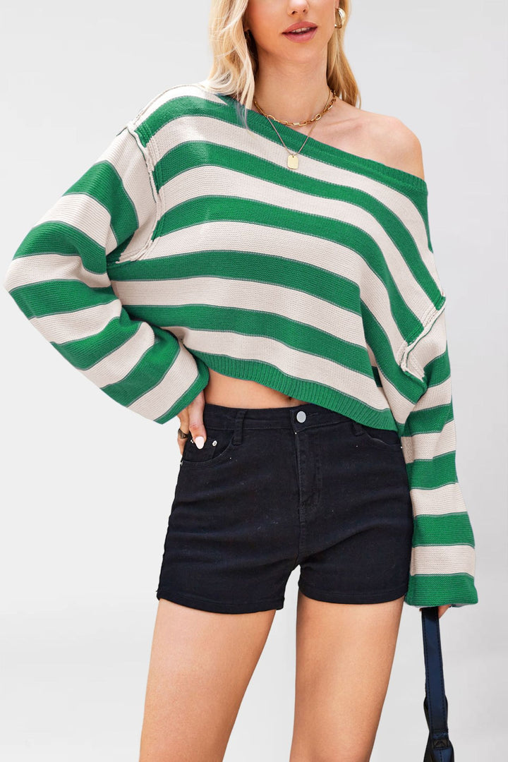 Damen lässiger gestreifter Pullover im cropped Schnitt Drune