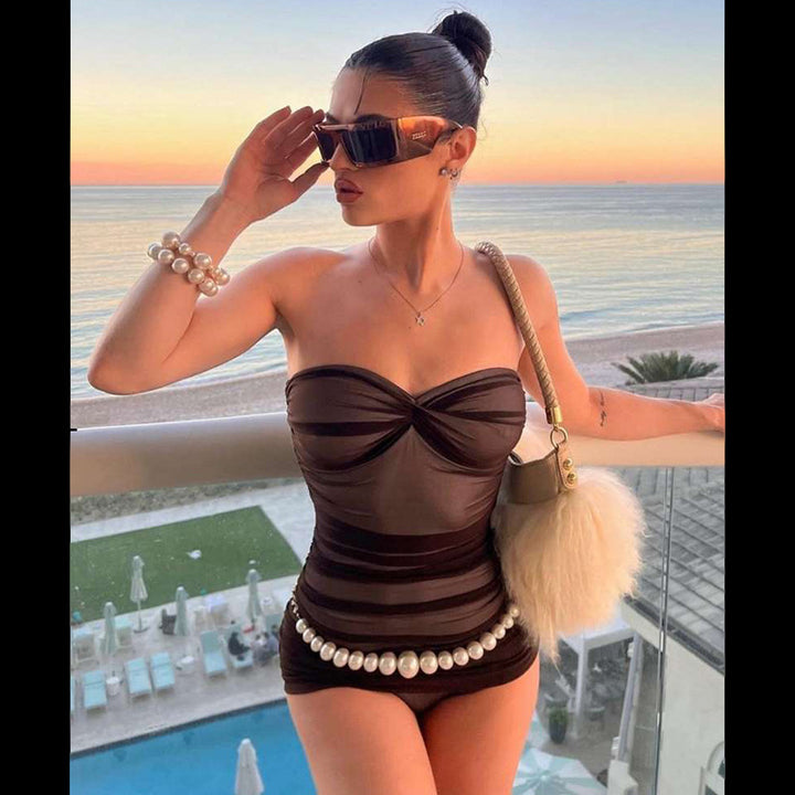 Damen Bandeau-Badeanzug mit raffinierter Raffung und figurformendem Design Drune