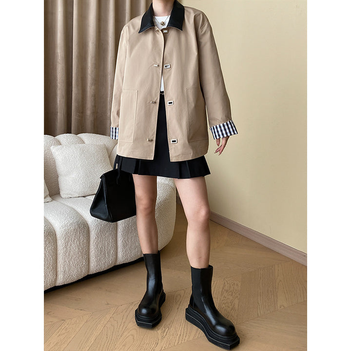 Damen Übergangsjacke mit kontrastierendem Kragen und praktischen Taschen Drune