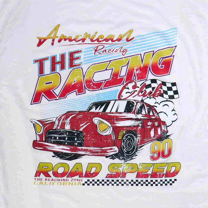 Damen T-Shirt mit künstlerischem Retro-Rennsport-Motiv und bequemer Passform Drune