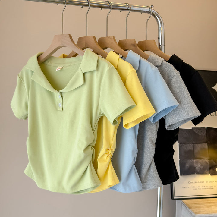 Damen Poloshirt mit kurzen Ärmeln und Kordelzugdetail Drune