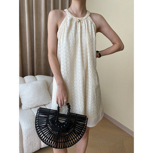 Damen Sommerkleid mit verspieltem Muster und hohem Hals Drune