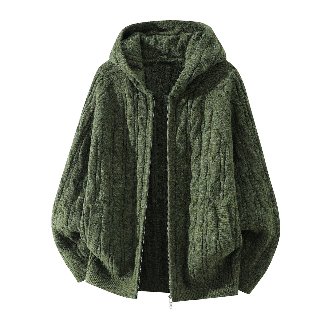 Damen Oversize Kapuzen-Strickjacke mit Zopfmuster und teilbarem Reißverschluss Drune