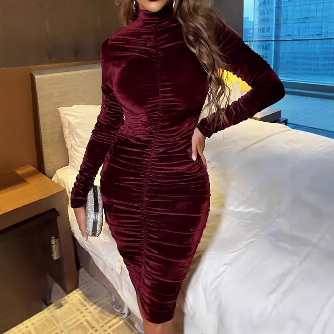 Damen Elegantes figurbetontes Samtkleid Drune