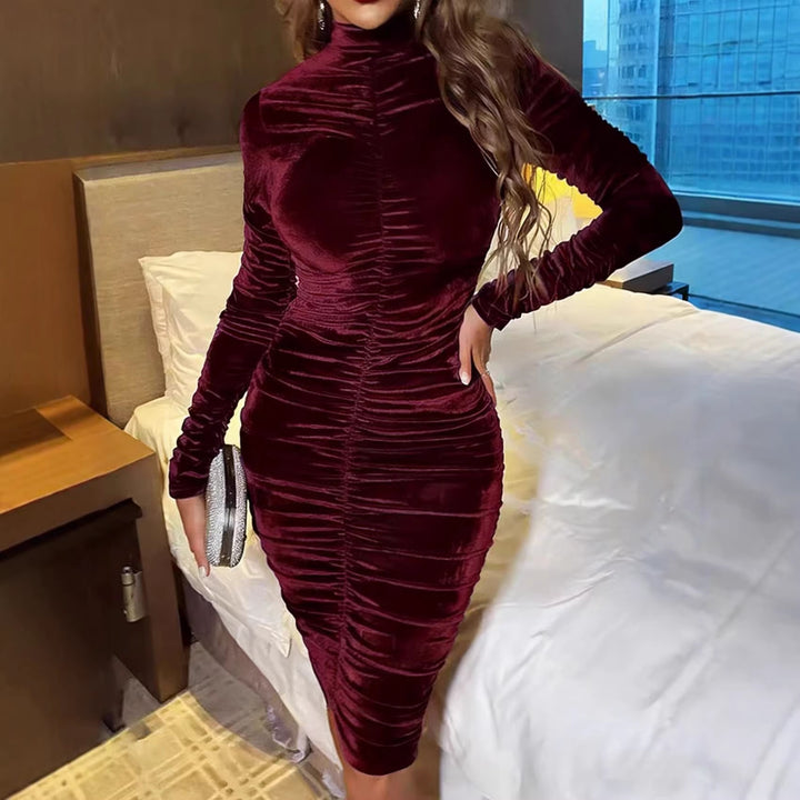 Damen Elegantes figurbetontes Samtkleid Drune