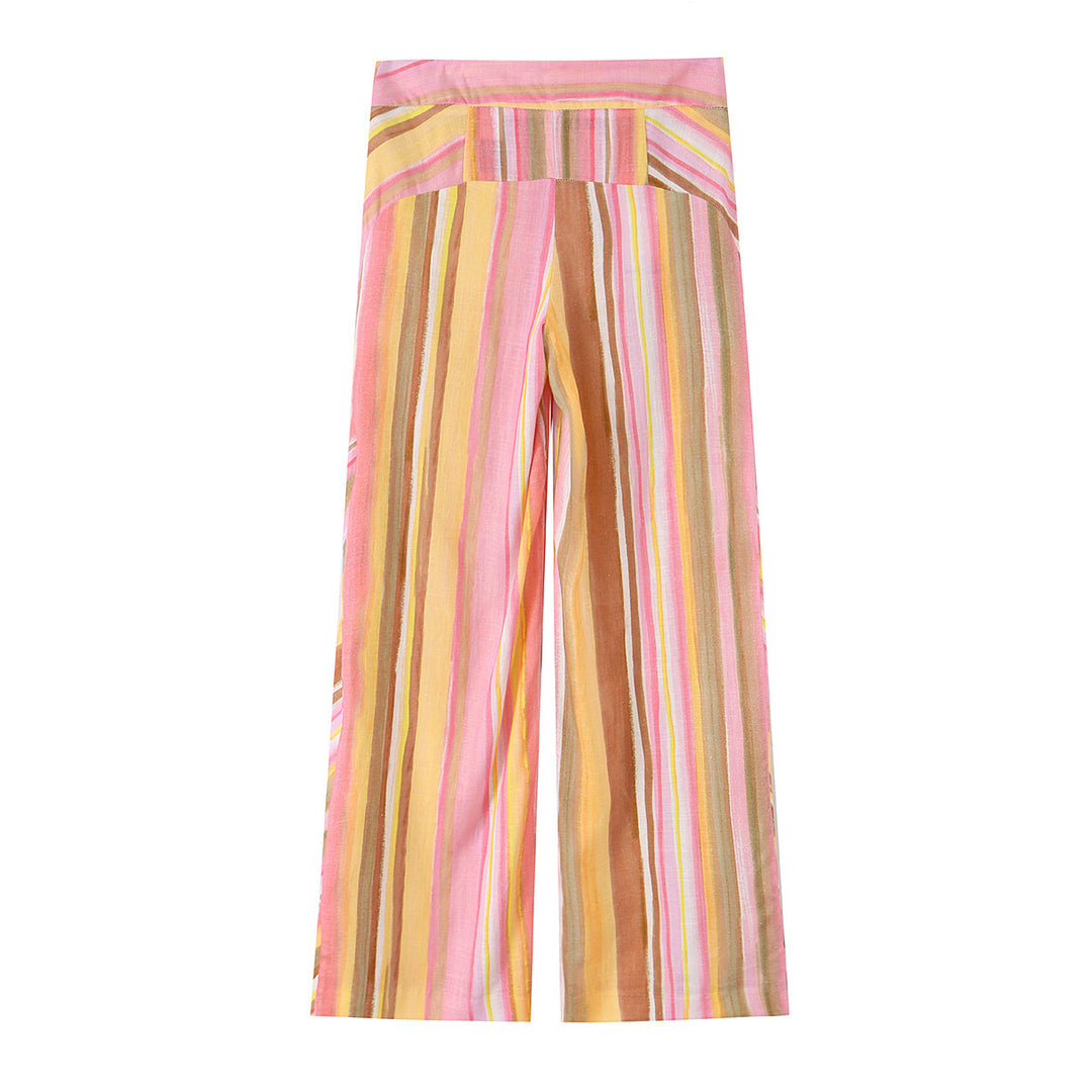 Damen 50+ hochtaillierte weite Palazzo‑Hose mit vertikalem Streifenmuster Drune
