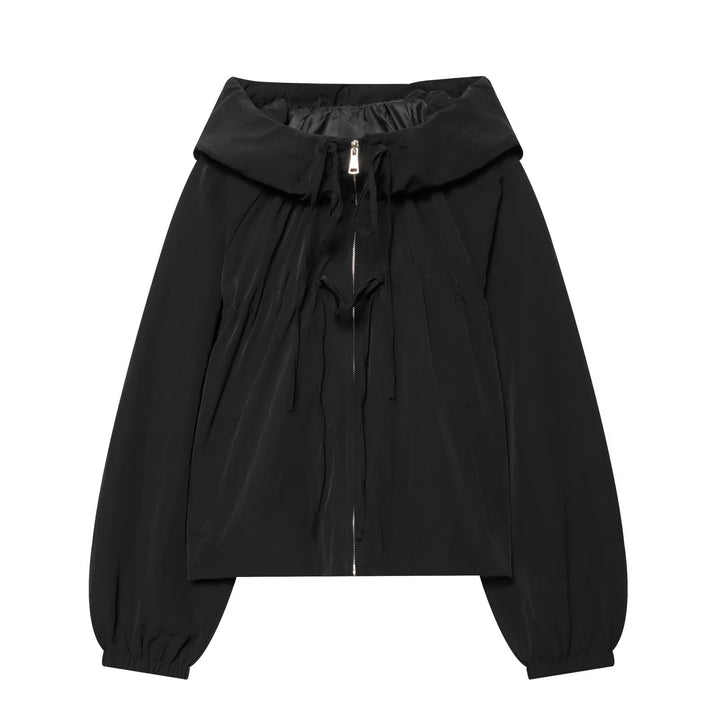 Damen Kurze Kapuzen-Windjacke mit Tunnelzug und Reißverschluss Drune