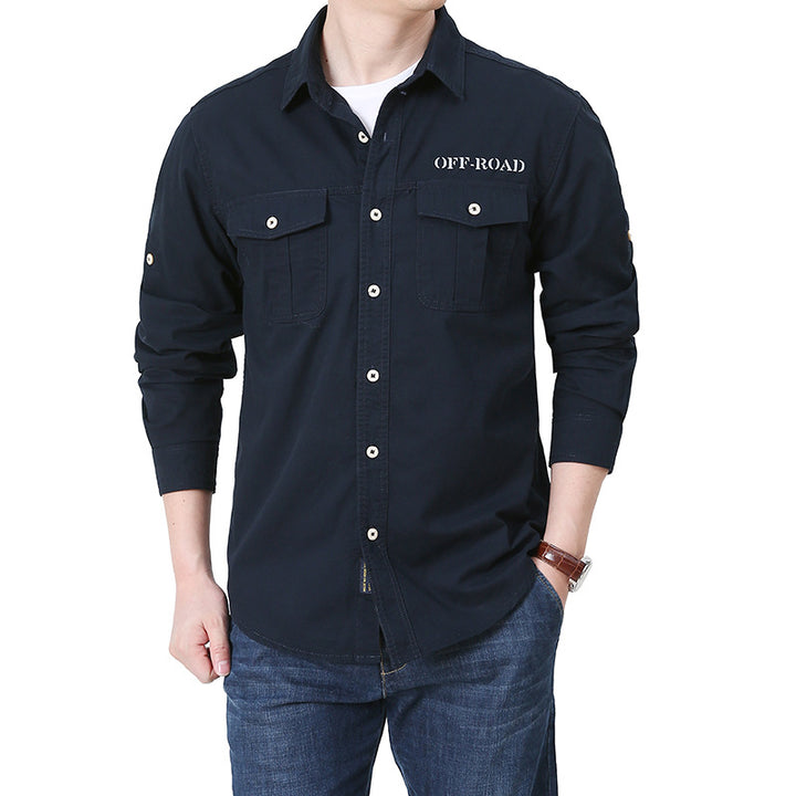 Herren robustes Overshirt aus Baumwoll-Canvas mit Brustpattentaschen Drune