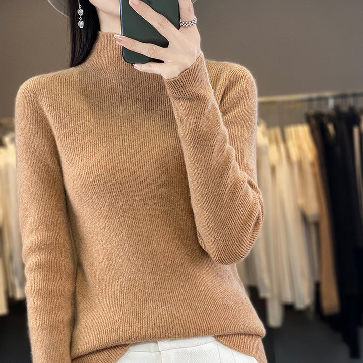Damen Premium-Feinstrick-Mockneckpullover mit extra langen Ärmelabschlüssen und feiner Rippenstruktur Drune