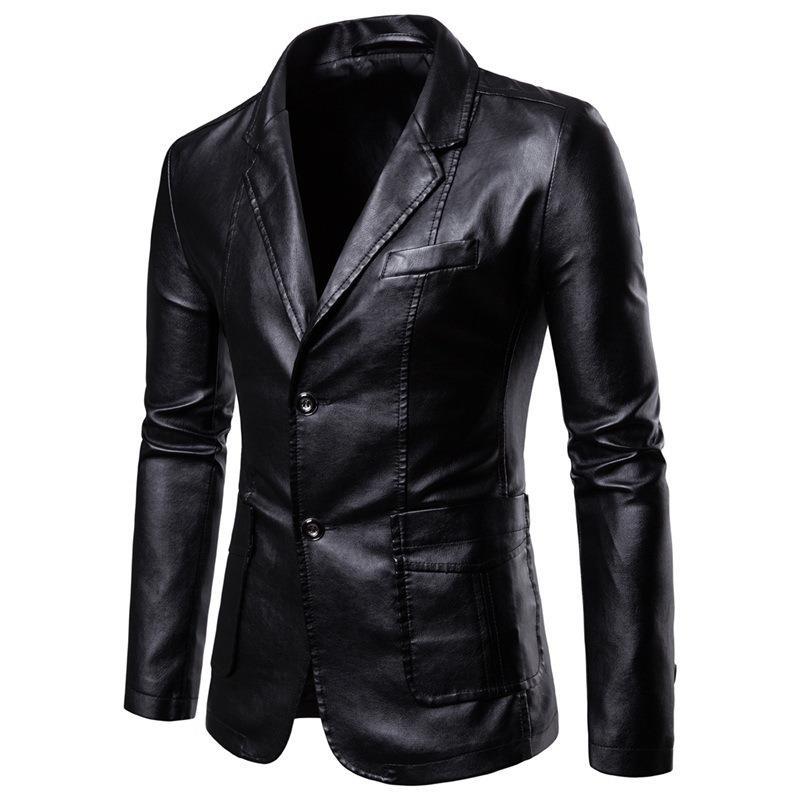 Herren nan schlanker Lederblazer mit Reverskragen und aufgesetzten Taschen Drune