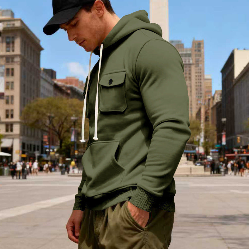 Herren Kapuzenpullover mit Brustklappentasche, Kängurutasche & Rippbündchen Drune