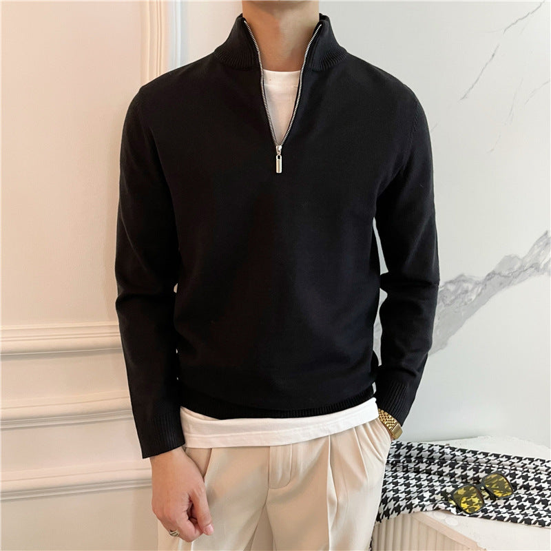 Herren Eleganter Pullover mit Stehkragen und Reißverschluss Drune