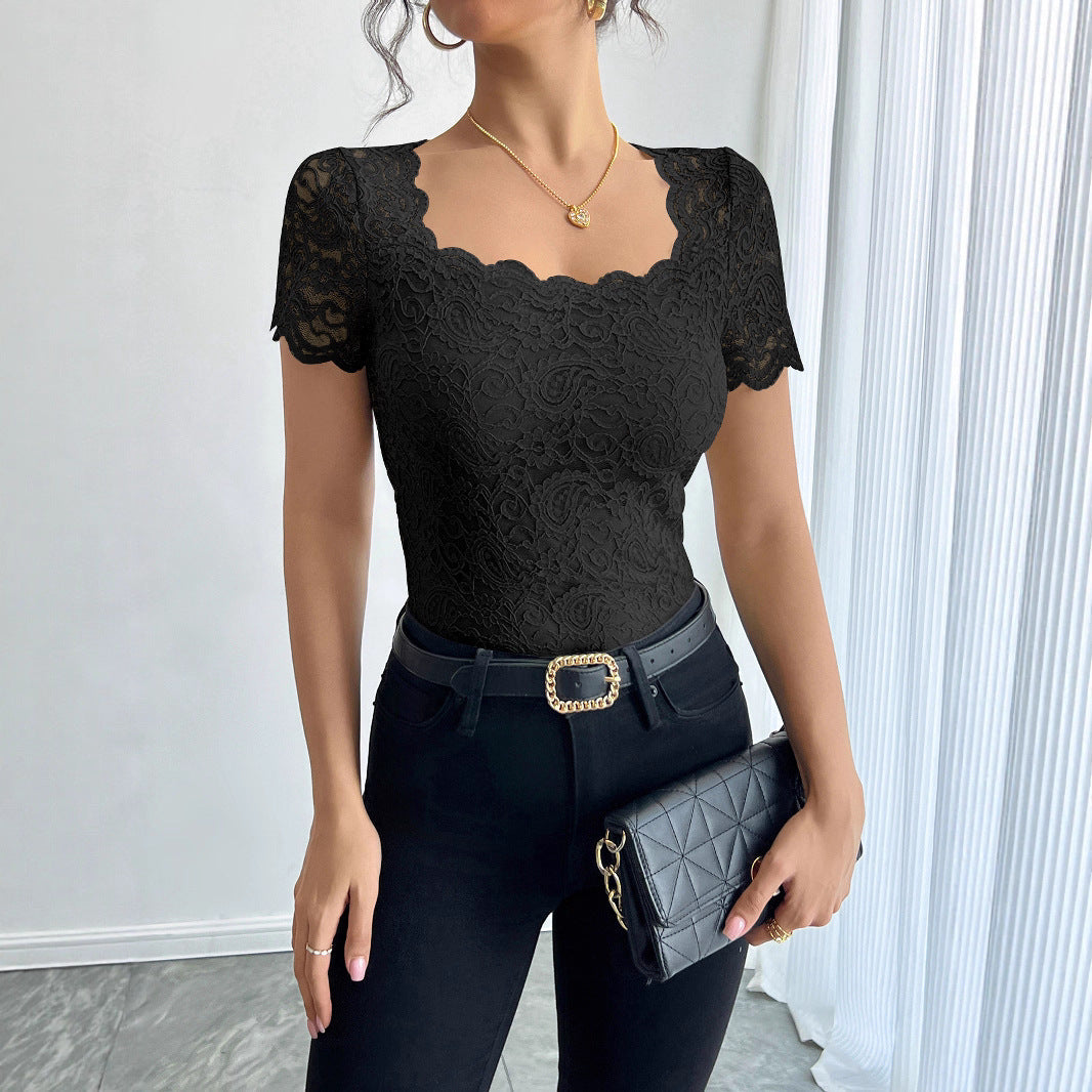 Damen Spitzenbody mit eleganten Abschluss Drune