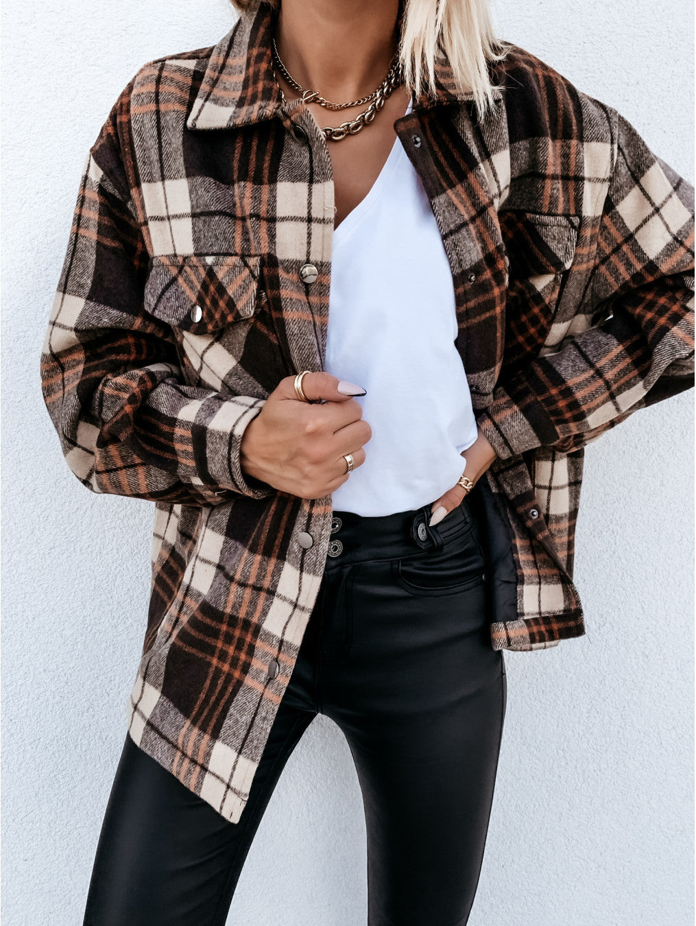Damen Karierte Overshirtjacke im flauschigen Stoff Drune