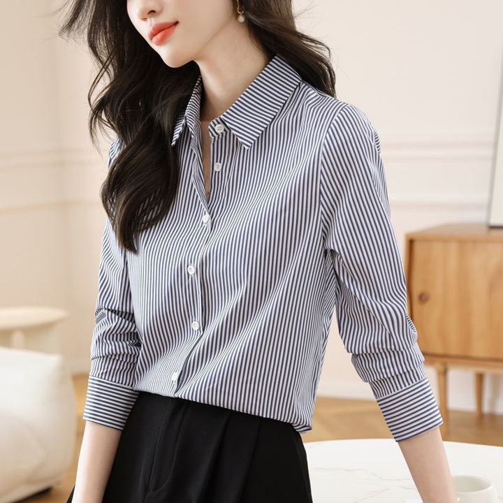 Damen gestreifte Hemdbluse mit elegantem Kragen Drune