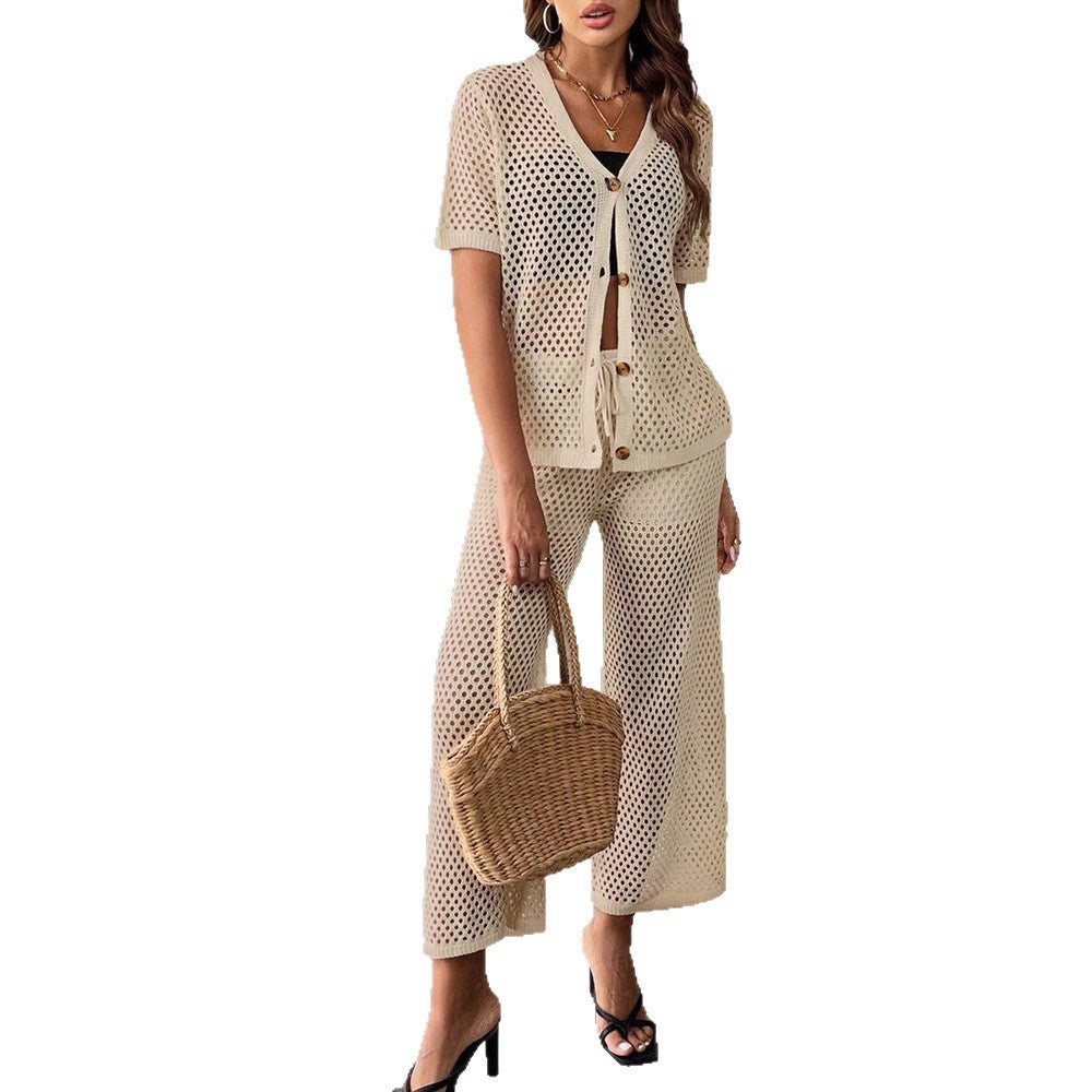 Damen luftiges Netz-Set mit knöpfbarem Cardigan Drune