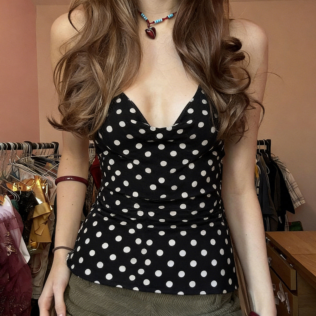 Damen Freizeit Top mit verspieltem Polka-Dots-Muster und modernem V-Ausschnitt Drune