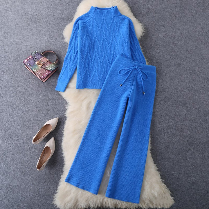 Damen gemütliches Strickensemble mit raffiniertem Zopfmuster Drune
